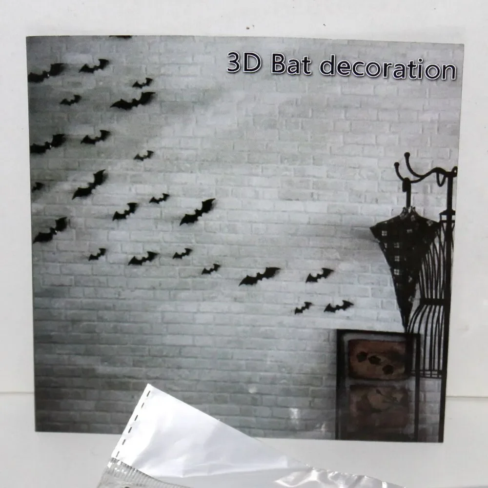 3D Bat Decoration 12 pc different sizes set wall sticker black Halloween decor